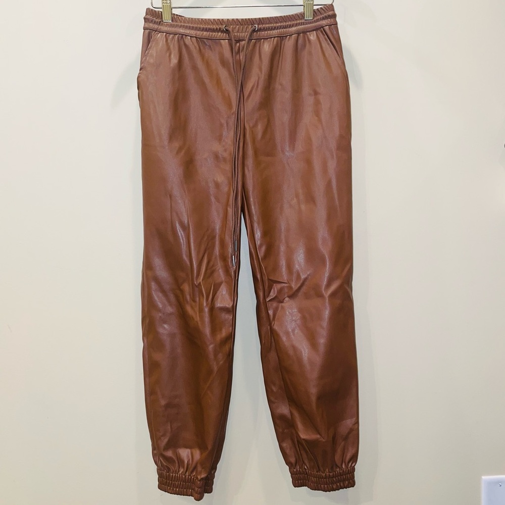Brown Faux Leather Jogger